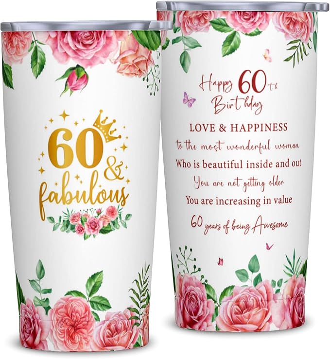 60th Birthday Gifts for Women, Birthday Gifts for 60 Years Old Woman, 60th Bday Gift Ideas, 1965 Bday Gift for Women, 60 Years Old 20oz Tumbler for Woman