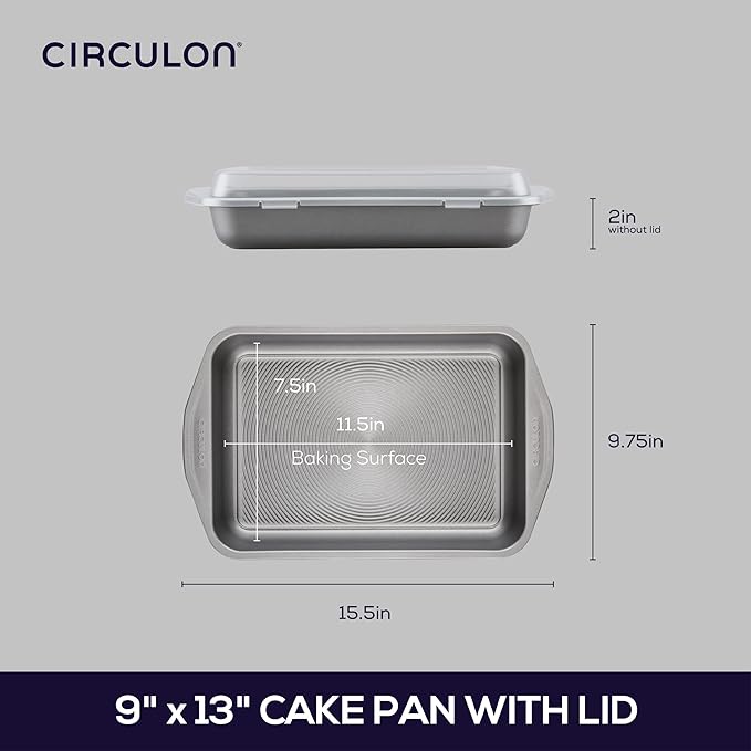 Circulon Total Nonstick Baking Pan With Lid / Nonstick Cake Pan With Lid, Rectangle - 9 Inch x 13 Inch, Gray