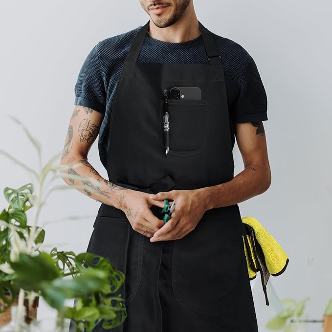 Unisex Apron with Pockets for Cooking, Salon & Art - 100% Cotton Adult Kitchen, Chef, Stylist Apron