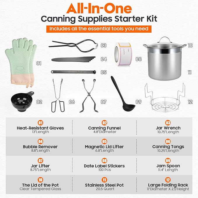 Stainless Steel Canning Pot with Rack and Lid, Large Water Bath Canner, Full Home Canning Supplies Starter Kit (20.5 Quarts, Black)