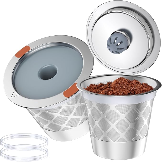 Reusable k Cup Coffee Filters,Universal stainless steel Refillable k Cups Filter Use for K 2.0 and 1.0 Coffee Makers-brewers (2)