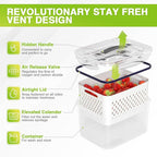 LUXEAR Larger 5PCS Fruit Storage Containers For Fridge, Produce Vegetable Saver Container with Lid Colander Vent Handle, BPA-Free Refrigerator Microwave Dishwasher Safe, Keep Fruits Veggie Food Fresh