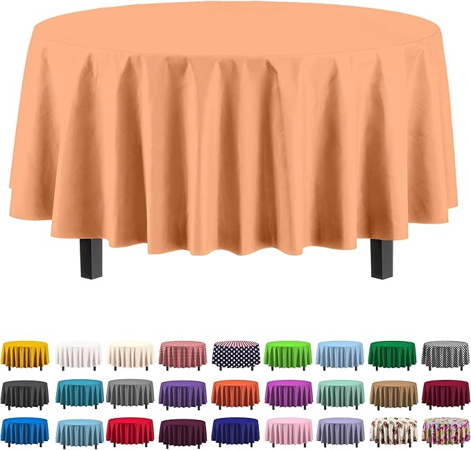 Exquisite 12-Pack Premium Plastic 84-Inch Round Tablecloth, Peach