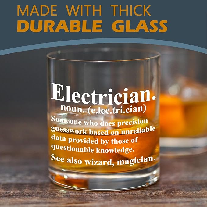 kunlisa Electrician Gifts Whiskey Glasses, Best Electrical Engineer Gifts, Electrical Engineering Gift, 10 oz Drinking Rocks Glasses for Men Whisky Cocktail Scotch Bourbon Liquor
