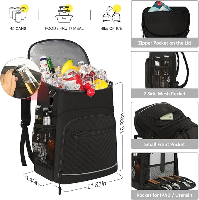 Cooler Backpack Insulated Leakproof Waterproof Backpack Cooler Bag 30/45 Cans, Large Capacity Lightweight Travel Camping Beach Backpack Cooler Ice Chest for Men and Women