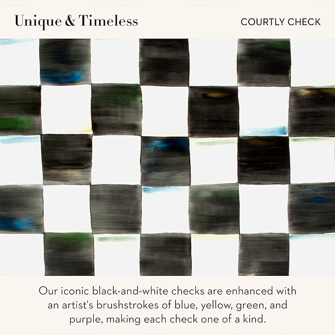 MACKENZIE-CHILDS Enamel Tea Kettle, Stylish Tea Kettle for Stovetop, Black-and-White Courtly Check, 2 Quarts