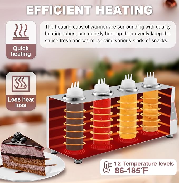 Sauce Warmer Dispenser Sauce Bottle Warmer Nacho Cheese Warmer Dispenser with 650ml Bottles, Bottle Warmer for Cheese Hot Fudge Caramel, 86-185℉110V