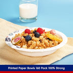 JOLLY CHEF 160 Count Paper Bowls 20 oz Soak Proof and Cut Proof Microwave Safe Heavy Duty Leaf Printed Disposable Bowls for Dinner or Thanksgiving