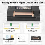 2025 Black Stainless Steel Food Vacuum Sealer, VACAPEX Deluxe Vacuum Sealer Machine with 11" Double Heat Seal and Automatic One-Touch System, Bags Storage & Cutter, Easy-Lock Handle with 2 Bag Rolls