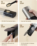 Sangcon Gravity Electric Salt and Pepper Grinder Set [Upgraded Larger Capacity] USB Rechargeable With Dual Charging Base - Automatic One Hand Operation - Adjustable Coarseness & LED Light Refillable