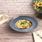 Rimmed Pasta Plate 9.5 oz, Pasta Bowl 2-Piece Set, Shallow Bowl Plate, Ceramic Wide Rimmed Soup Bowl, Best Choice for High-end Restaurants, Hotels and Gourmets, 9-inch Blue