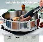 Tri-Ply Stainless Steel Saute Pan with Lid, 5 Quart Deep Sauté Pan with Stay Cool Handle,11.5 Inch Frying Pan,Dishwasher and Oven Safe,Induction Stainless Steel Cookware