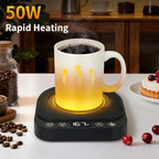 Smart Coffee Mug Warmer, 50W Fast Heating Coffee Warmer for Desk with 5 Temperature Control & 2-12H Auto Shut Off, Electric Large Panel Cup Warmer for Milk, Beverage, Candle, Matte Black