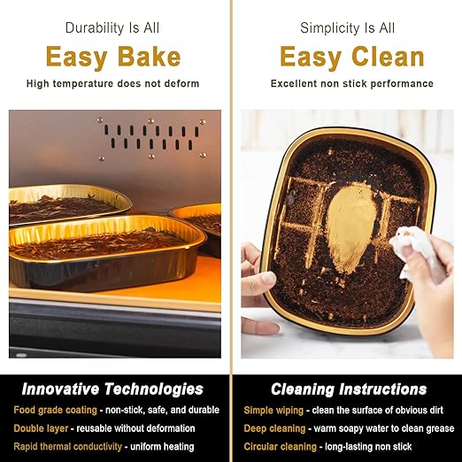 Oval Aluminum Foil Pans with Snap-On Lids (5 Pack) | 2X Thicker Heavy Duty Reusable Container 25oz for Take-Out (Black)