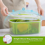 LUXEAR Fruit Vegetable Produce Storage Saver Containers with Lid & Colander 5 Packs BPA-Free Plastic Fresh Keeper Set | Refrigerator Fridge Organizer | for Salad Berry Lettuce Food Celery - Green