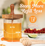 12 oz Honey Jar Set with Airtight Wooden Lid, 2 Extra Dippers, Silicone Mat & Custom Gift Box | Glass Container Honey Pot for Honey & Syrup | Durable & Stylish Kitchenware