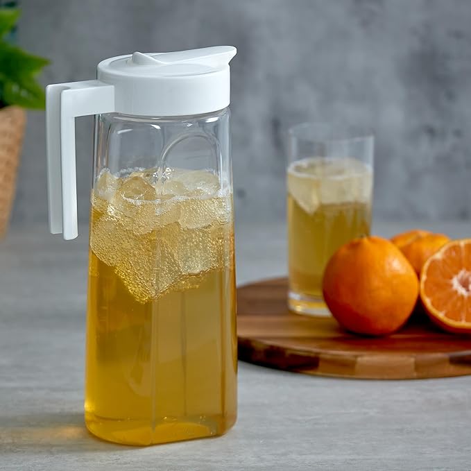 Amazing Abby - Slim - 2-Pack Tritan Pitcher (64 oz), Unbreakable Plastic Water Pitcher with Lid, BPA-Free, Heat-Resistant, Dishwasher-Safe, Great for Both Iced and Hot Drinks, White