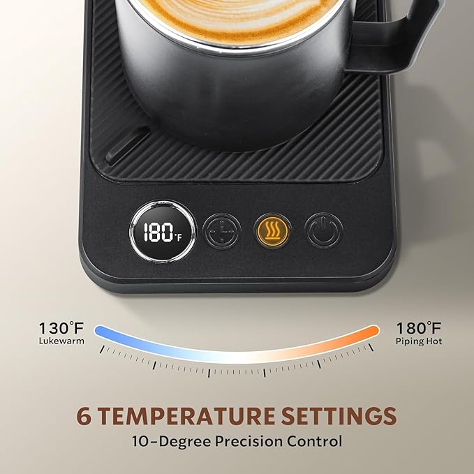 Coffee Mug Warmer & Mug Set for Desk, 36W Mug Warmer with Temperature Display, 1-12H Timer & 6 Temperature Settings, Fast Heating, Auto Shut Off, Smart Coffee Cup Warmer for Coffee (Black Set)
