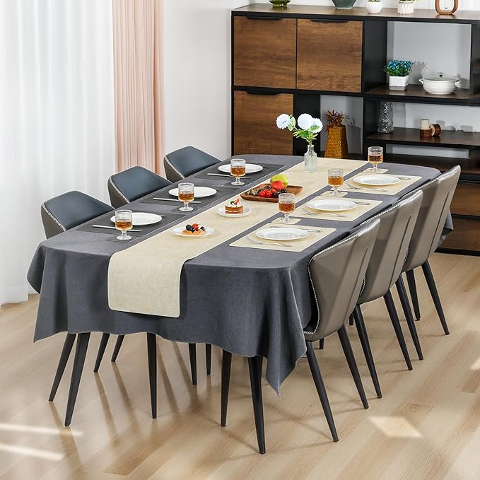 Myir JUN Dual Sided Faux Leather Placemats Set of 6 Indoor/Outdoor Square Non-Slip Washable Table Mats (Gray Cream-White)