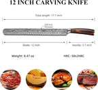 Sunnecko 12 Inch Carving Knife,Ultra Sharp High Carbon German Stainless Steel Brisket Slicing Knife for BBQ, Roasts, Turkey