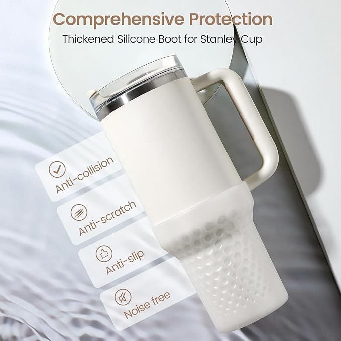 Silicone Boot for Stanley, Clear Protector Sleeve Accessories for 40oz Tumbler (White)