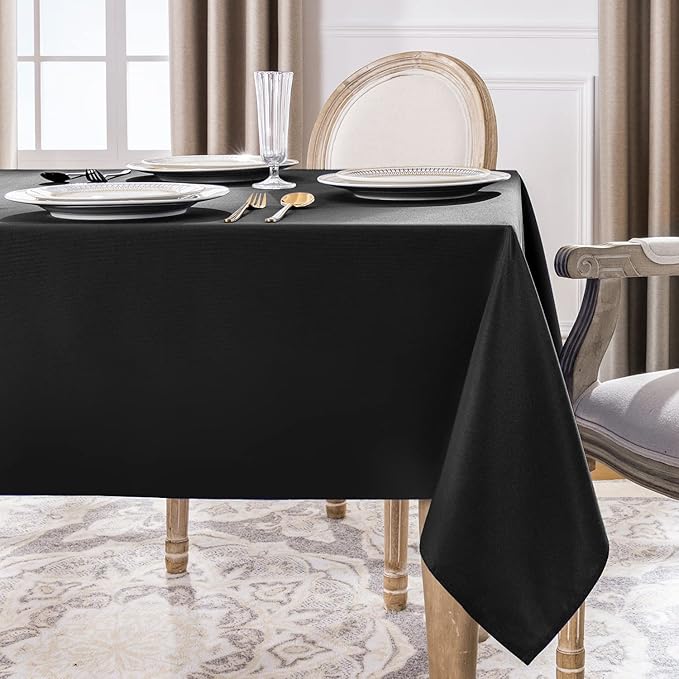 Softalker Rectangle Tablecloth, Waterproof & Stain Resistant Table Cloths Wrinkle Free Fabric Washable 210GSM Polyester Table Cover for Dining/Party/Outdoor - 90 x 132 inch,Black