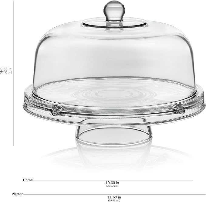 Libbey Selene 6-in-1 Multiuse Glass Server, Punch Bowl, Chip and Dip Bowl, Cake Stand , Clear