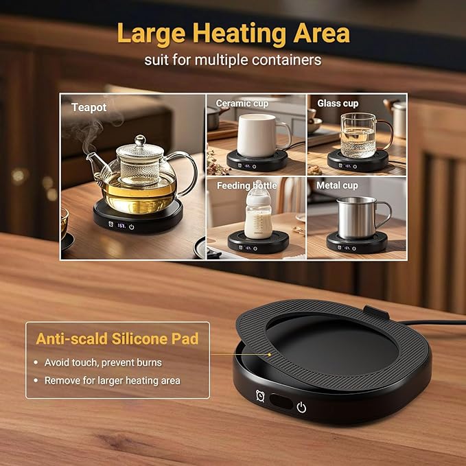 Coffee Mug Warmer & Cute Cat Mug Set, Beverage Cup Warmer for Desk Home Office with 4 Temperature Setting Up to 167℉/ 75℃, Coffee Warmer for Cocoa Milk Tea Water Candle, 8 Hours Auto Shut Off (Black)