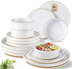 AmorArc Ceramic Dinnerware Sets for 6, 18 Pieces Handpainted Plates and Bowls Set with Rustic Terracotta Underside, Scratch Resistant Stoneware Dishes Set, Dishwasher & Microwave Safe