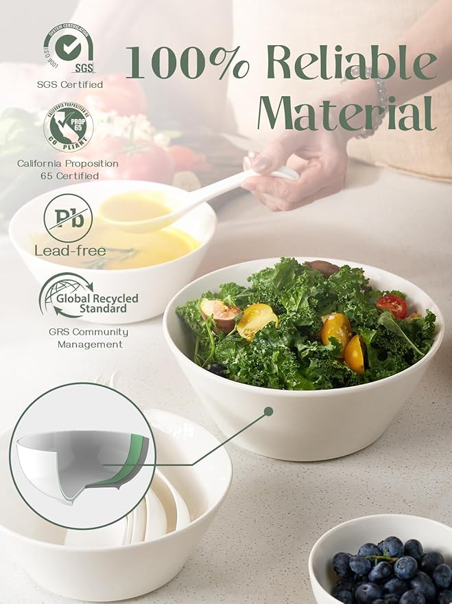 DOWAN 58.5 OZ Large Ceramic Salad Bowls Set of 4 - Microwave & Dishwasher Safe, Ideal for Salad, Fruit, Pasta, Snacks, Oatmeal - Soup Bowls Set for Restaurant, Party, Daily Use, Wedding, Soft White