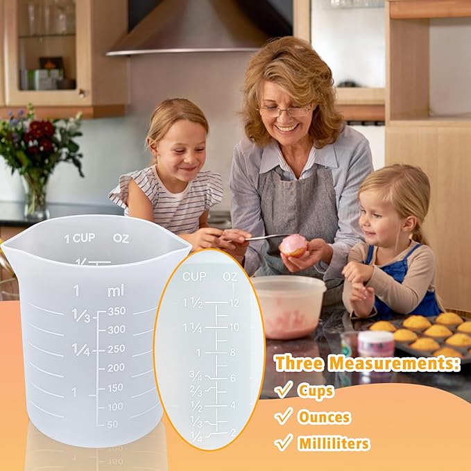 Palksky Silicone Chocolate Melting Cup Set with 4 Silicone Measuring Cups (250ml & 350ml) and 4PCS Heat-Resistant Jar Spatulas, Non-Stick Baking Tools for DIY Chocolate, Butter & Cream Mixing