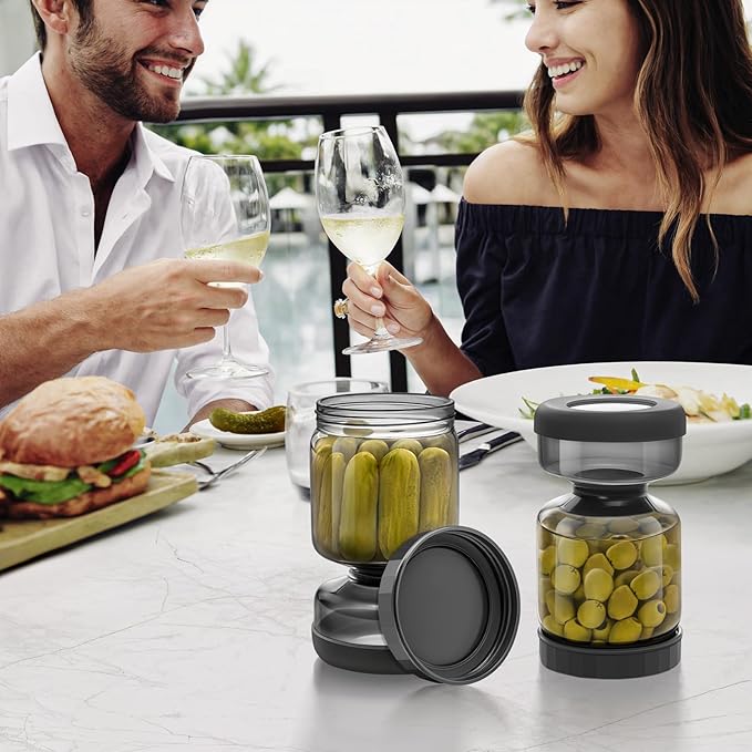 WhiteRhino Pickle Jar with Strainer Flip,34oz Pickle Container Pickle and Olive Hourglass Jar,Glass Flip Pickle Jar Juice Separator Jar with Airtight Lid for Jalapeno Gherkin