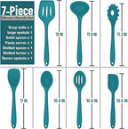 Silicone Cooking Utensils Set, E-far 7-Piece Blue Heat Resistant Kitchen Utensils Set, Kitchen Nonstick Tools Spatula Ladle Spoon Pasta Server for Non-stick Cookware, Non-Toxic & Dishwasher safe
