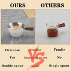 Mongdio Espresso Measuring Cup, Stainless Steel Espresso Shot Cups with Wooden Handle and Double Spouts, 3.4OZ/100ML, Silver