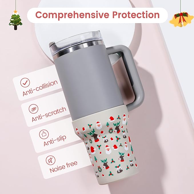 Christmas Boot for Stanley, Silicone Water Cup Bottom Protector Sleeve Accessories for Stanley Quencher H2.0 FlowState Tumbler 40oz / Stanley Adventure Quencher Tumbler 40oz (Cream)
