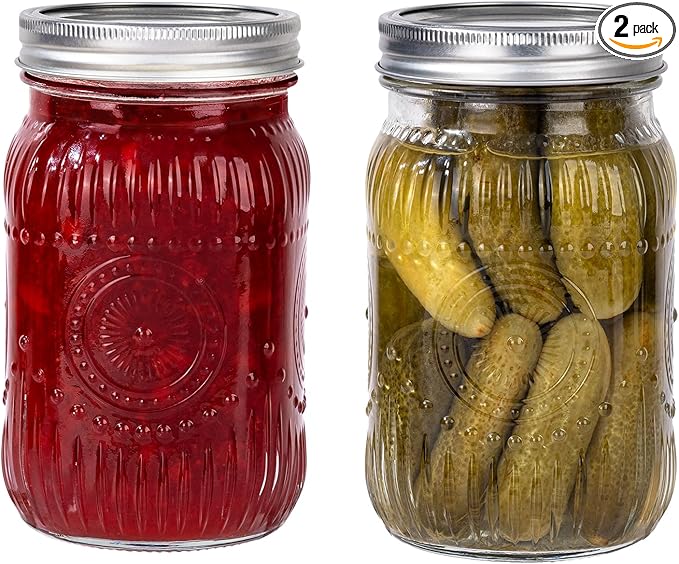 WELLIFE Wide Mouth Mason Jars, 2 Pcs Wide Mouth Mason Jars 32 OZ for Preserving,Jam,Honey,Wedding Favors,Sauces,Meal Prep,Salad,Yogurt & Decor