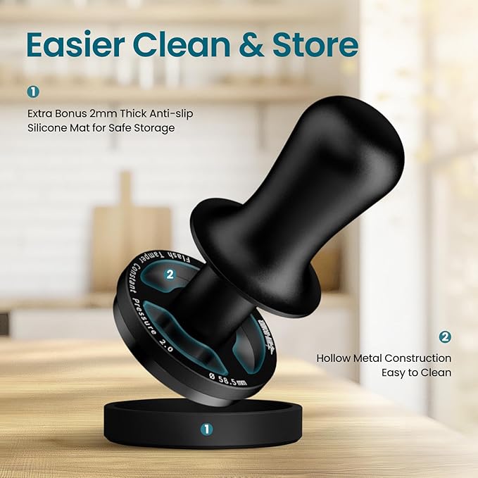 MHW-3BOMBER 58.5mm Espresso Coffee Tamper, 30lbs Constant Pressure Espresso Hand Tamper with Sound Feedback for Barista, Extra 15lbs Spring Loaded, Fit 58mm Portafilter, Astra Tamper, T7018-OS