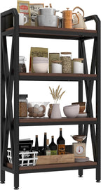 KEIKI 4-Tier Kitchen Bakers Rack with Storage, 55'' Microwave Stand, Bookcase Shelf Adjustable Shelves Freestanding, Bakers Rack for Kitchen, Garage, Pantry, Bathroom