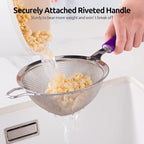 18/8 Stainless Steel Mesh Strainer: U-Taste 5.5 Inch Kitchen Fine Mesh Sieve Food Colander with Riveted Sturdy Silicone Handle and 30 Mesh Hole for Straining Flour, Pasta, Fruit, Quinoa (Purple)
