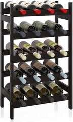 SMIBUY Bamboo Wine Rack, 20 Bottles Display Holder, 5-Tier Free Standing Storage Shelves for Kitchen, Pantry, Cellar, Bar (Black)