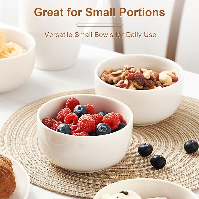 Jassceram Ice Cream Bowls Set of 8,12 Oz Ceramic Small Bowls for Soup, Side dishes, Cereal Bowls for Dessert, Snack, Suitable for Portion Control - Dishwasher & Microwave Safe, 4.5 Inch, White