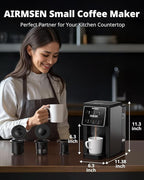 AIRMSEN Grind & Brew Coffee Maker with Grinder - Single Serve Machine Compatible with K-Cup Pods & Ground Coffee, 1000W Fast 6-14oz Brewer, Descaling Alert, Touchscreen & 50oz Removable Tank