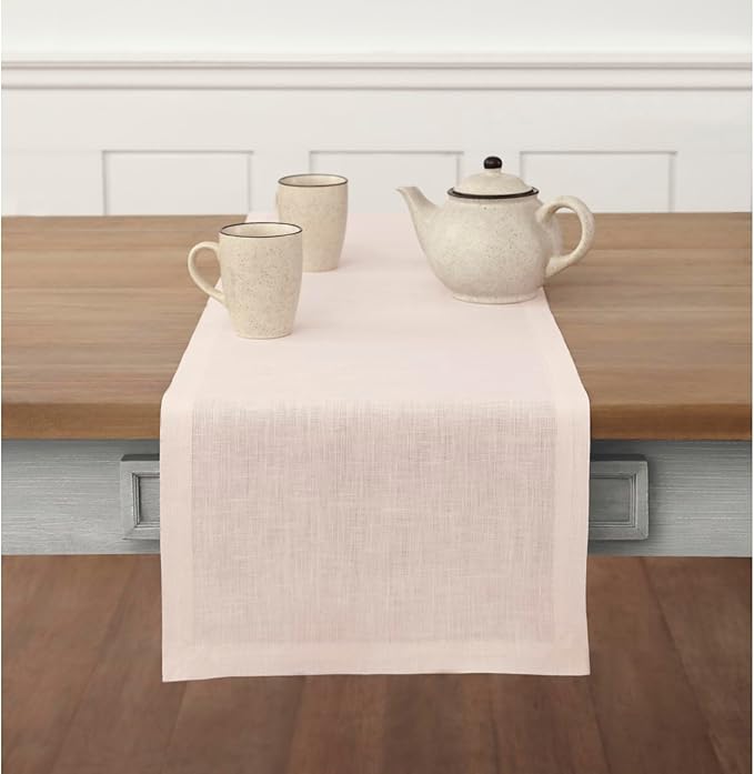 Solino Home Linen Pink Table Runner 90 Inches Long - 100% Pure Linen 14 x 90 Inch Table Runner for Summer, Halloween - Fete
