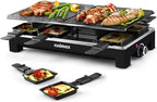 Raclette Table Grill, CUSIMAX Indoor Grill Electric Grill, Portable Korean BBQ Grill with 2 in 1 Reversible Non-stick Plate & Natural Grill Stone, 8 Raclette Pans 8 Wooden Spatulas for Family Fun