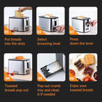 Mecity Toaster 2 Slice Stainless Steel with Countdown Timer, Bagel / Defrost / Reheat / Cancel Functions,Warming Rack, Removable Crumb Tray, 6 Browning Settings, Extra Wide Long Slots, Bread Toaster, 800 Watts