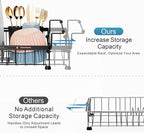 iSPECLE in Sink Dish Drying Rack - Capacity Expandable Over Sink Dish Rack with Mat (15.8"- 20.7"), Dish Drainer for Kitchen Counter with Utensil Holder Large Capacity, Black