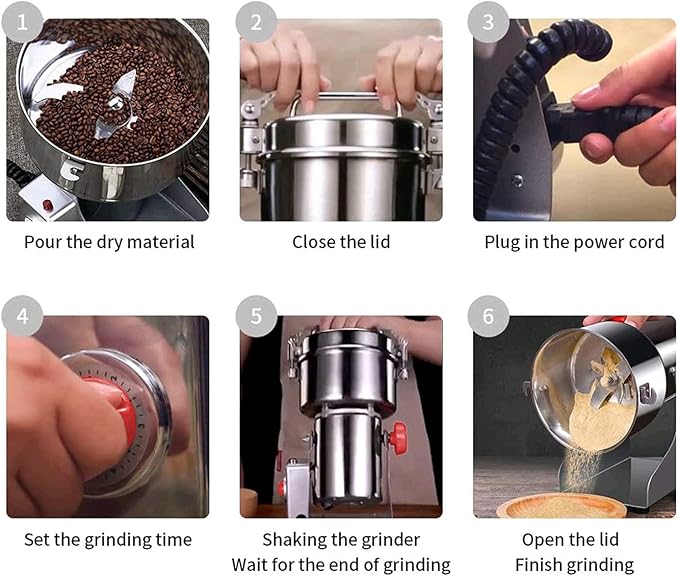 Electric Grain Grinder Mill 1000g High-speed Spice Herb Mill Commercial Powder Machine for Dry Cereals Grain Herb Spice Coffee Corn Bean (1000g Stand Type)