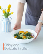 54 OZ Salad Bowl Set of 2, Opal Glass 9.5 inch Serving Dishes for Salad, Fruit, Kitchen Microwave & Dishwasher Safe, White