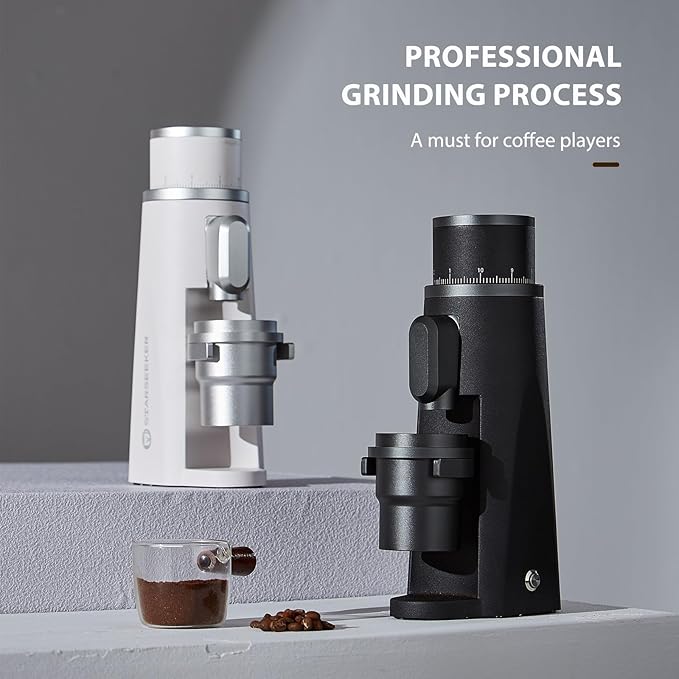 STARSEEKER EDGE Plasma Electric Coffee Grinder Aluminum Automatic Coffee Bean Grinder for French Press Drip Coffee and Espresso Removable Fineness Adjustment Magnetic Suction Port with Cup (White)