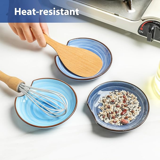 KitchenTour Spoon Rest for Stove Top, 4.7 inch Ceramic Spoon Holder for Kitchen Counter, Coffee Spoon Rest, Cooking Utensil Rest for Spatula, Set of 4, Assorted Cool Colors